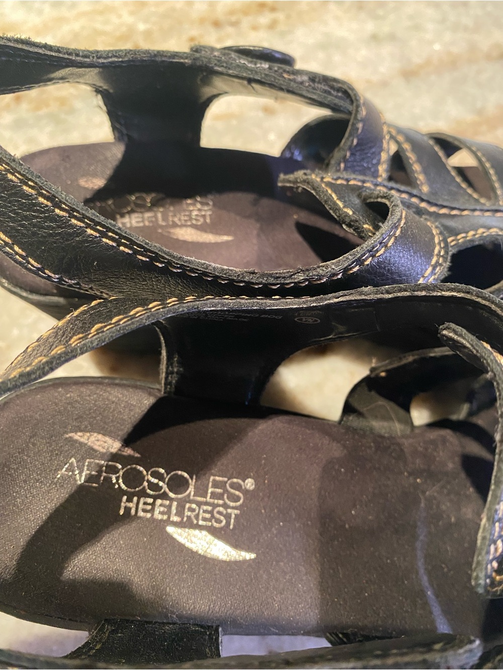 Aerosoles Bog Black Leather Slingback Wedge Sandals - Picture 6 of 6